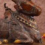 Pure Brass Nandi Statue | 8" x 11" x 6" | 5.5 kg | Vintage Bronze Tone | Three Shiv Lings | Traditional Hindu Temple Bull Sculpture | Sacred Art | Jaipurio